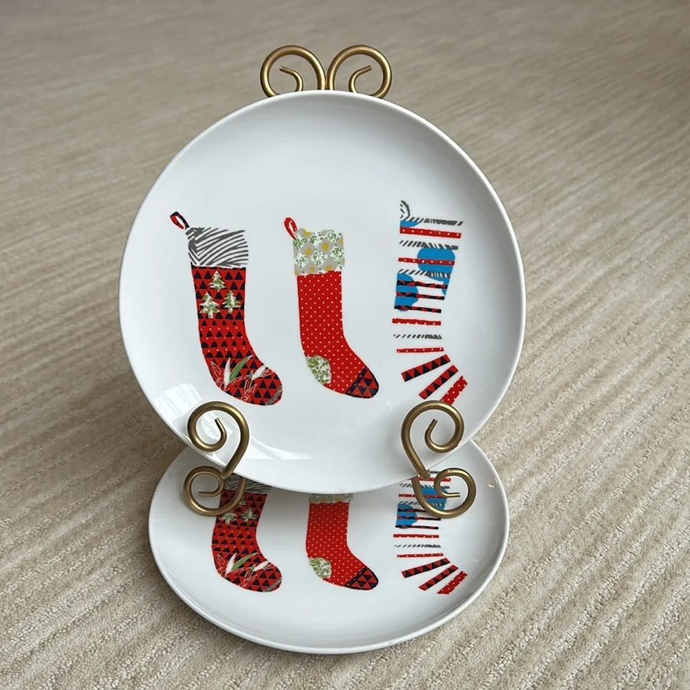 Set of 4 West Elm Christmas Plate Christmas Stockings 8.6